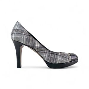 Tahari Grey Plaid & Patent Cap-Toe Platform Pumps - Size 8.5M